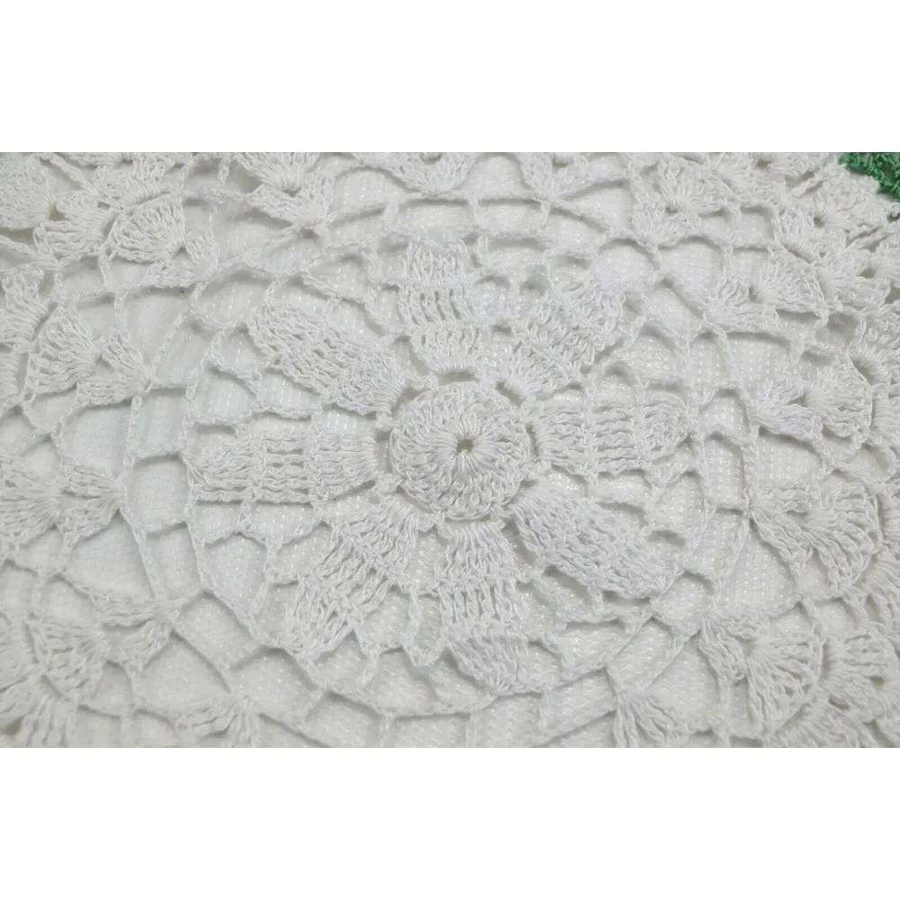 Vintage Round White & Purple Handmade Crochet Doily‎ 10.5